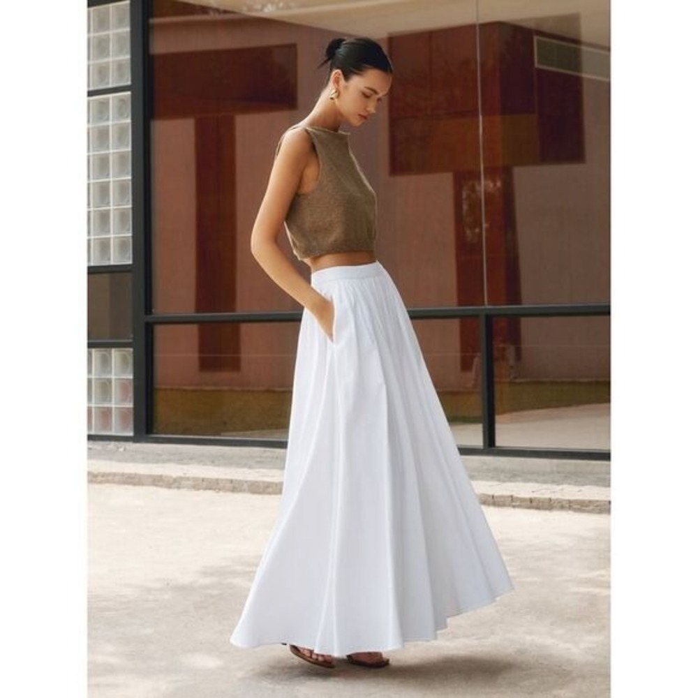 Commense Linen Pleated Maxi Skirt white size XS/2